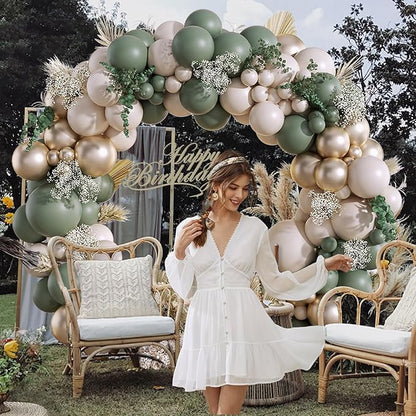 130Pcs Sage Green Gold Balloon Garland Arch Kit - Image 4