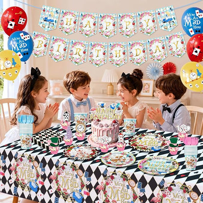138pcs Wonderland Party Decorations Disposable Tableware Set - Image 9