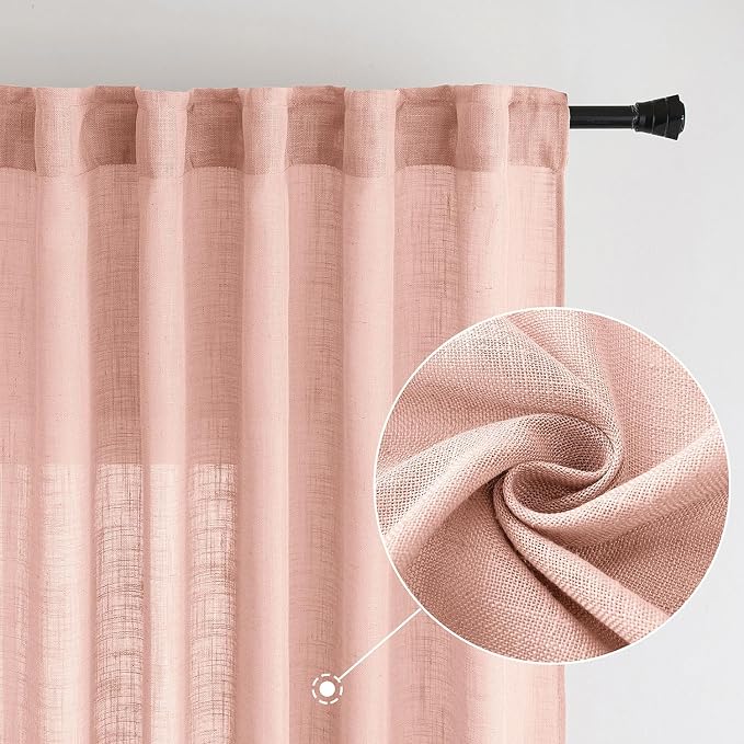 MIULEE Blush Pink Linen Curtains 52x96 Inches Long 2 Panels - Image 2