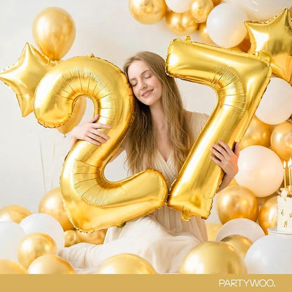 PartyWoo Number Balloons 40 Inch Gold Number 7 Kit 25pcs - Image 8