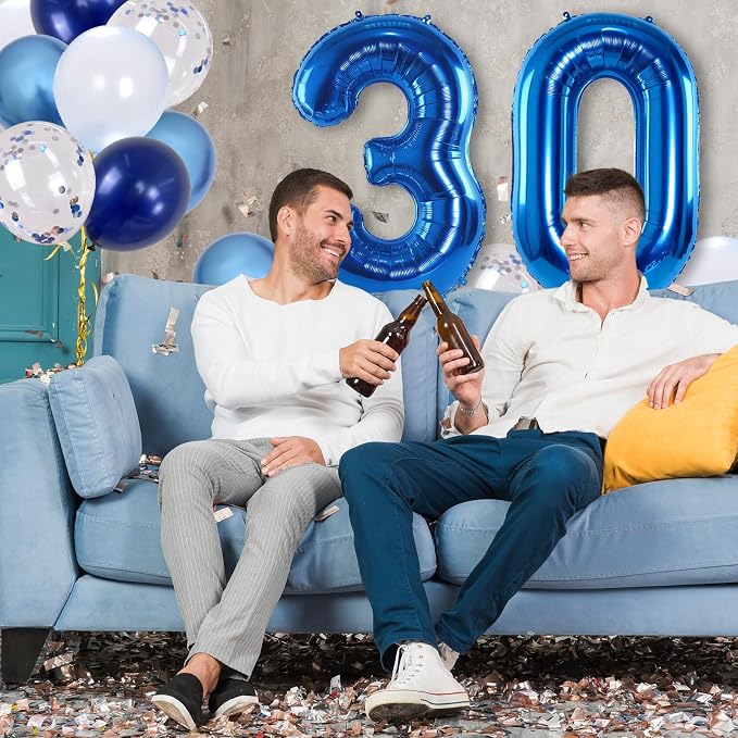 Number 30 Balloon Pastel Blue for Kids, XXL 30th Birthday Decor Foil Balloon - Image 3