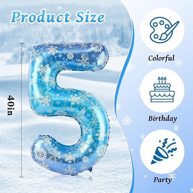 40 Inch Snowflake Number 5 Balloons, Themed Birthday Decorations - Image 2