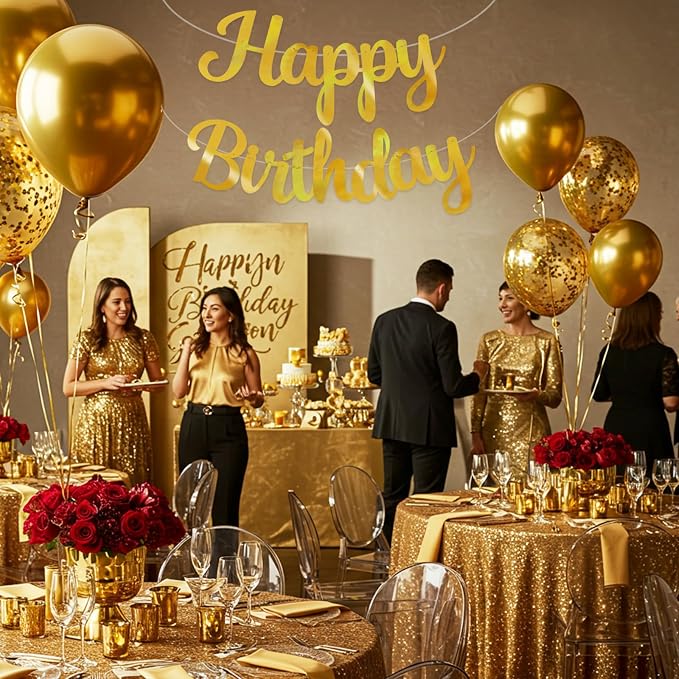 BEISHIDA Double-sided Gold Happy Birthday Banner Party Decoration NO DIY | - Image 5