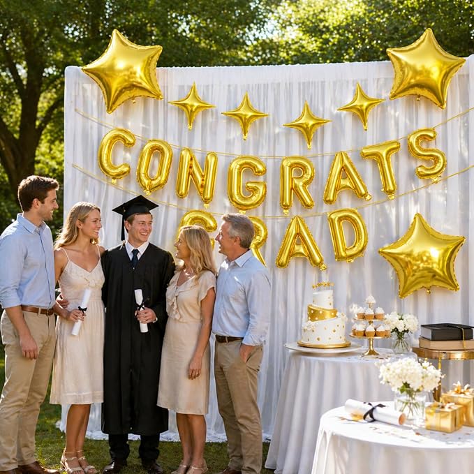 Congrats Grad Balloons, 16 Inch Gold Congrats Grad Letters Banner Balloons - Image 3