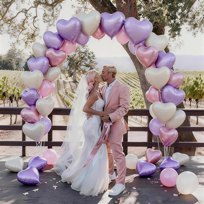 Pink Purple Heart Balloons, 18 Inch Pastel Lila Beige Helium Balloon - Image 8