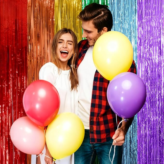 2 Pack Rainbow Backdrop Party Decorations Tinsel Curtain Party Streamer Foil - Image 5