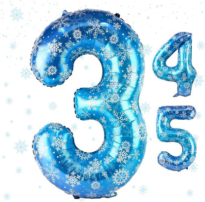 40 Inch Snowflake Number 3 Balloons, Themed Birthday Decorations by AXBMM
