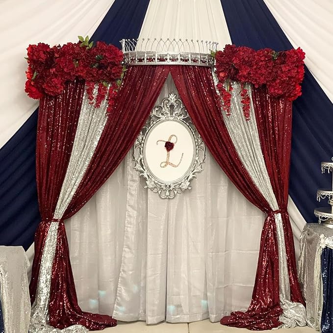 Sequin Curtain 4 Panels 2x8FT Burgundy Sequin Backdrop - Image 3