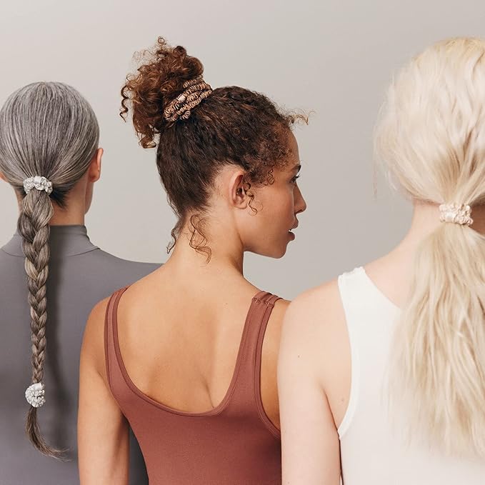 slip Silk Skinny Scrunchies - Blonde | Set of 4 Skinny Scrunchies | 100% Mulberry Silk, Anti-Crease, Gentle on Hair, Reduces Breakage | Stylish, Durable, Ideal for All Hair Types