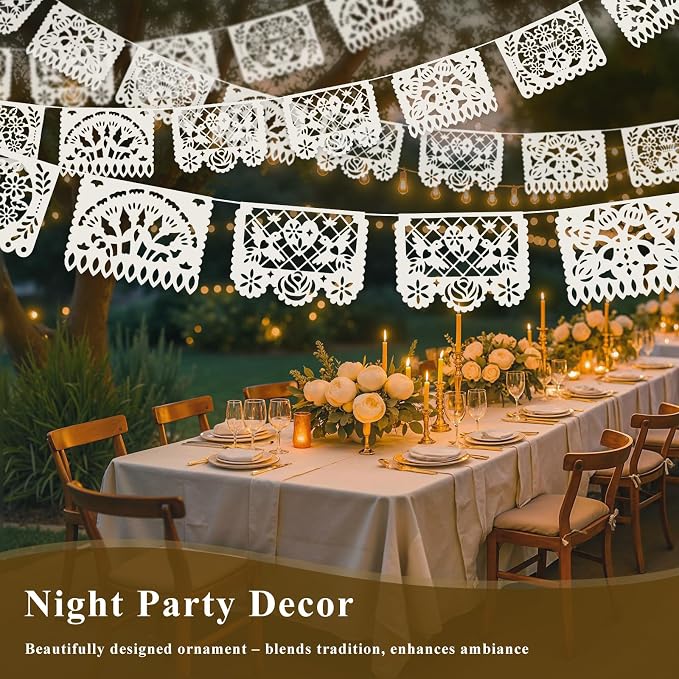 DOMESTAR 8 Packs 120 FT White Papel Picado Mexican Wedding Party Decoration | - Image 5