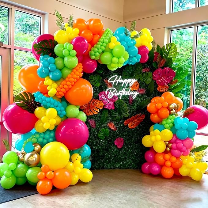 YMSZ Tropical Balloons Arch Kit, Hawaiian Rainbow Balloons | 136pcs Hot Pink - Image 7
