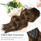 Hair Extensions for Women, 8PCS 20Inch Dark Brown Curly Clip in Hair Extensions Mix Blonde, Synthetic Long Wavy Clip Ins, Full Head Thick Hairpieces for Women