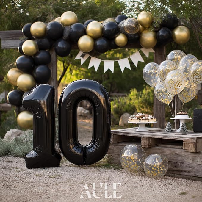 AULE 40 Inch Black Number Balloon 10 Foil 0-9 Birthday Big Numbers | Birthday - Image 2