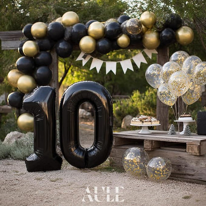 AULE 40 Inch Black Number Balloon 10 Foil 0-9 Birthday Big Numbers | Birthday - Image 2