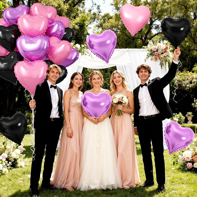 Pink Purple Black Heart Balloons - Image 5