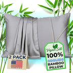 Pillow Cases - 100% Viscose Derived from Bamboo - Cooling Pillowcase - Queen Size, Gray, Set of 2 Zippered - for Hot Sleepers - Soft Pillow Covers - by Vegan Silk