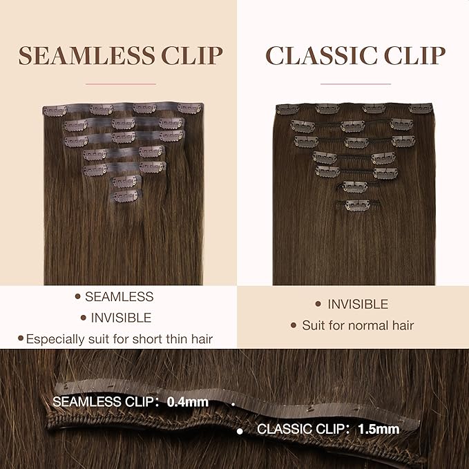 GOO GOO Clip in Hair Extensions Real Human Hair, Remy Human Hair Extensions Clip ins for Women, Natural Human Hair, 24inch 120g 7Pcs, 4A Chocolate Brown