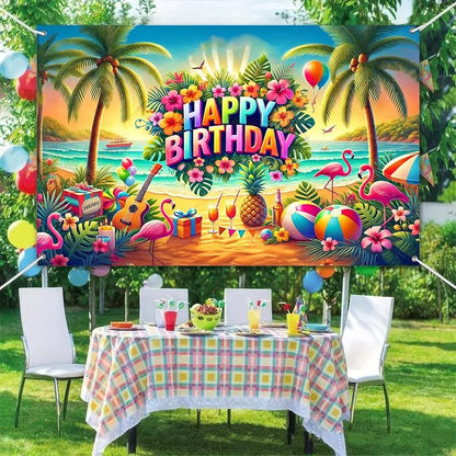 BlissYard Tropical Flamingo Polyester Birthday Banner 71x43 Inch Decor | - Image 6