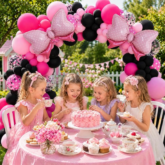 Pink and Black Balloons with 2Pcs Pink Bow Balloons - Image 3