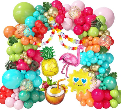170Pcs Flamingo Tropical Luau Summer Balloon Arch Garland Kit | Hot Pink Olive by OuddyParty
