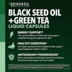 Cold Pressed Black Seed Oil Liquid Capsules with Green Tea Extract for Energy and Digestive Health Support - 60 Count - Nigella Sativa Supplement - Unflavored, Vegan, Non-GMO - 1 Month Supply