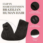 GOO GOO Clip in Hair Extensions Real Human Hair, Remy Human Hair Extensions Clip ins for Women, Natural Human Hair, 14inch 150g 9Pcs, 1B Natural black