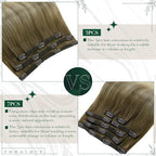 RUNATURE Balayage Clip in Hair Extensions Ombre Brown to Blonde 16 Inch 50g 3pcs Real Hair Extensions Clip in Human Hair for Thin Hair Double Weft Remy Natural Hair