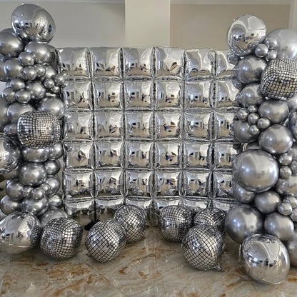 Metallic Silver Double Sided Square Foil Balloons Wall, 19 Inches Chrome Foil - Image 4