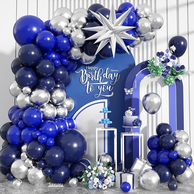 Blue And Silver Balloon Arch Kit, Dark Navy Balloons by Saxuxu