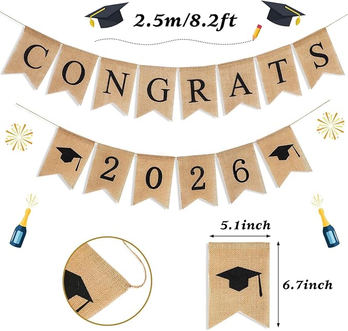3Pcs Graduation Burlap Banner 2027, Congrats Grad Banner | Pre-strung, - Image 2