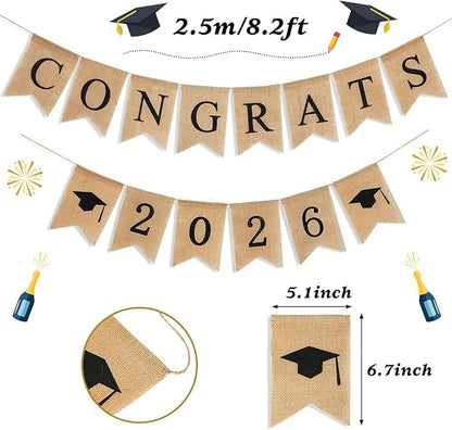 3Pcs Graduation Burlap Banner 2027, Congrats Grad Banner | Pre-strung, - Image 2