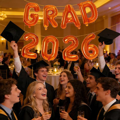 Orange GRAD 2026 Banner Balloons, 16 Inch Mylar Foil letter Graduation Balloons - Image 5