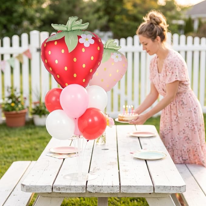 Strawberry Party Balloons Stand Kit 2 Sets, Balloon Table Centerpieces - Image 6