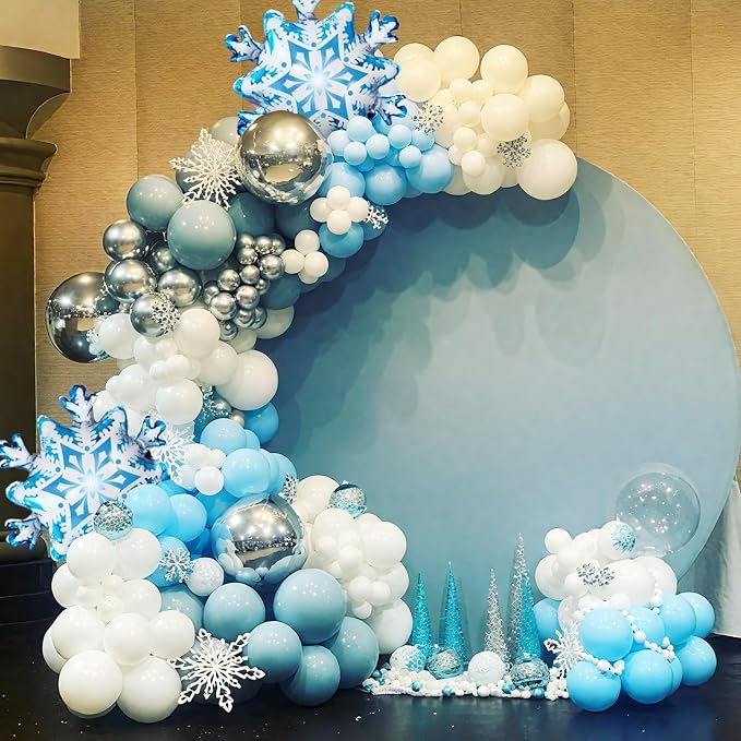 Snowflake Balloons, 12 Inch Metallic Blue Silver White Snowflake Print Confetti - Image 5