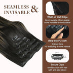 GOO GOO Clip in Hair Extensions Real Human Hair, Remy Human Hair Extensions Clip ins for Women, Natural Human Hair, 20inch 130g 7Pcs, #1B/6/1B Balayage Natural Black to Chestnut Brown