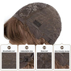 NOBLE Bob Wig with Bangs 12 Inches Synthetic Wavy Bob Wigs for Women Natural Looking Short Brown Wig Heat Resistant Fiber Hair for Daily Party Use