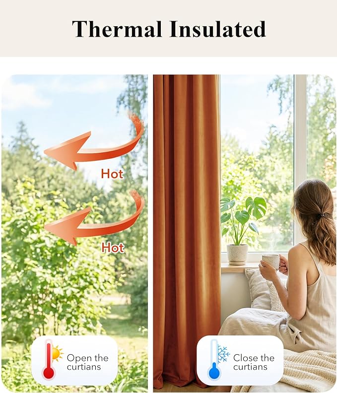 Orange Velvet Curtains for Nursery Cafe Store, W52 x L96, 2 Panels | Nursery - Image 6