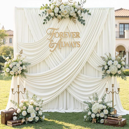 60ft x 12ft Wrinkle Free Ivory Backdrop Curtains - Image 5
