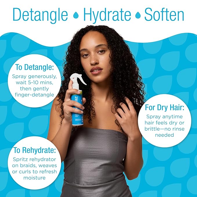 Rehydrating Mist & Hair Detangler Spray – Natural Leave In Conditioner Spray with Aloe Vera & Lavender for Dry, Curly, Coily, Matted or Damaged Hair for Women, Men & Kids – Vegan – 8 fl oz