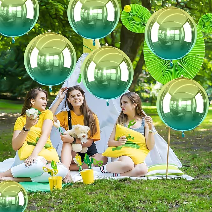 6Pcs Gradient Green Round Foil Balloons, Metallic Green Foil Balloon - Image 5