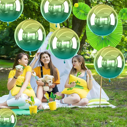 6Pcs Gradient Green Round Foil Balloons, Metallic Green Foil Balloon - Image 5