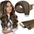 Full Shine Injected Tape in Hair Extensions Color BM Blonde Invisible Virgin Tape in Human Hair Extensions 16 Inch Seamless Machine Remy Extensions Real Human Hair 20Gram 10Pcs Add Volume