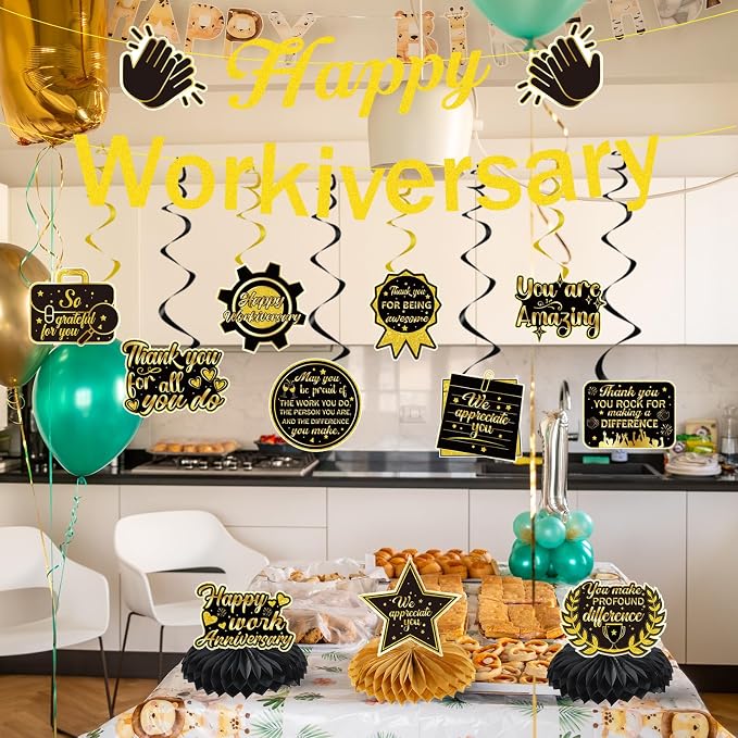 Work Anniversary Party Decorations Banners Swirls Honeycomb | Happy - Image 5