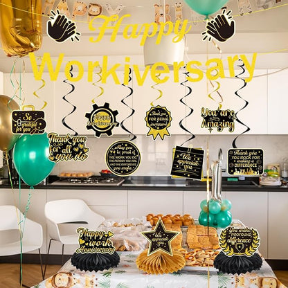 Work Anniversary Party Decorations Banners Swirls Honeycomb | Happy - Image 5