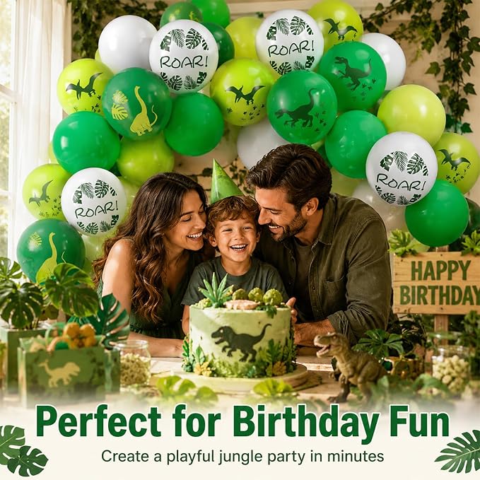 Dinosaur Balloons, 12 Inch Dino Printed Balloons Green White Lime Green Latex - Image 4
