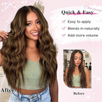Clip in Hair Extensions, 8PCS 16 Inch Wavy Dark Brown Hair Extensions Clip Ins Mix Blonde, Synthetic Hairpieces for Women