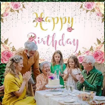 Happy Birthday Banner Pink Birthday Party Backdrop - Image 6