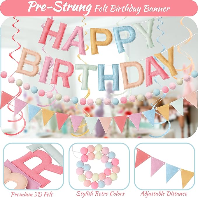 Kriyokiaa Retro Pastel Happy Birthday Banner Set - Image 3