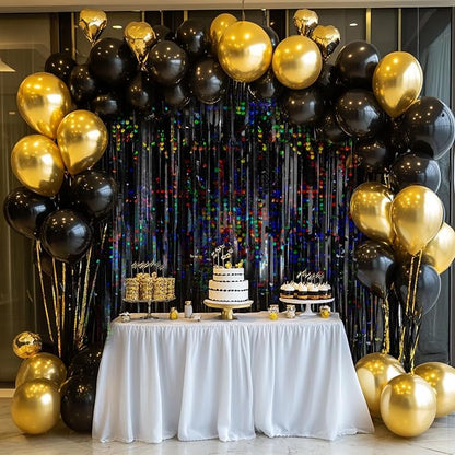 4 Packs Black Foil Fringe Curtain, Glitter Metallic Tinsel Backdrop - Image 3