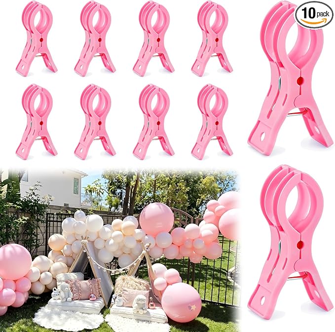 EMART 10 Pack Balloon Arch Clips Plastic Pink Large Towel Clips 3.5 Inch Heavy by EMART